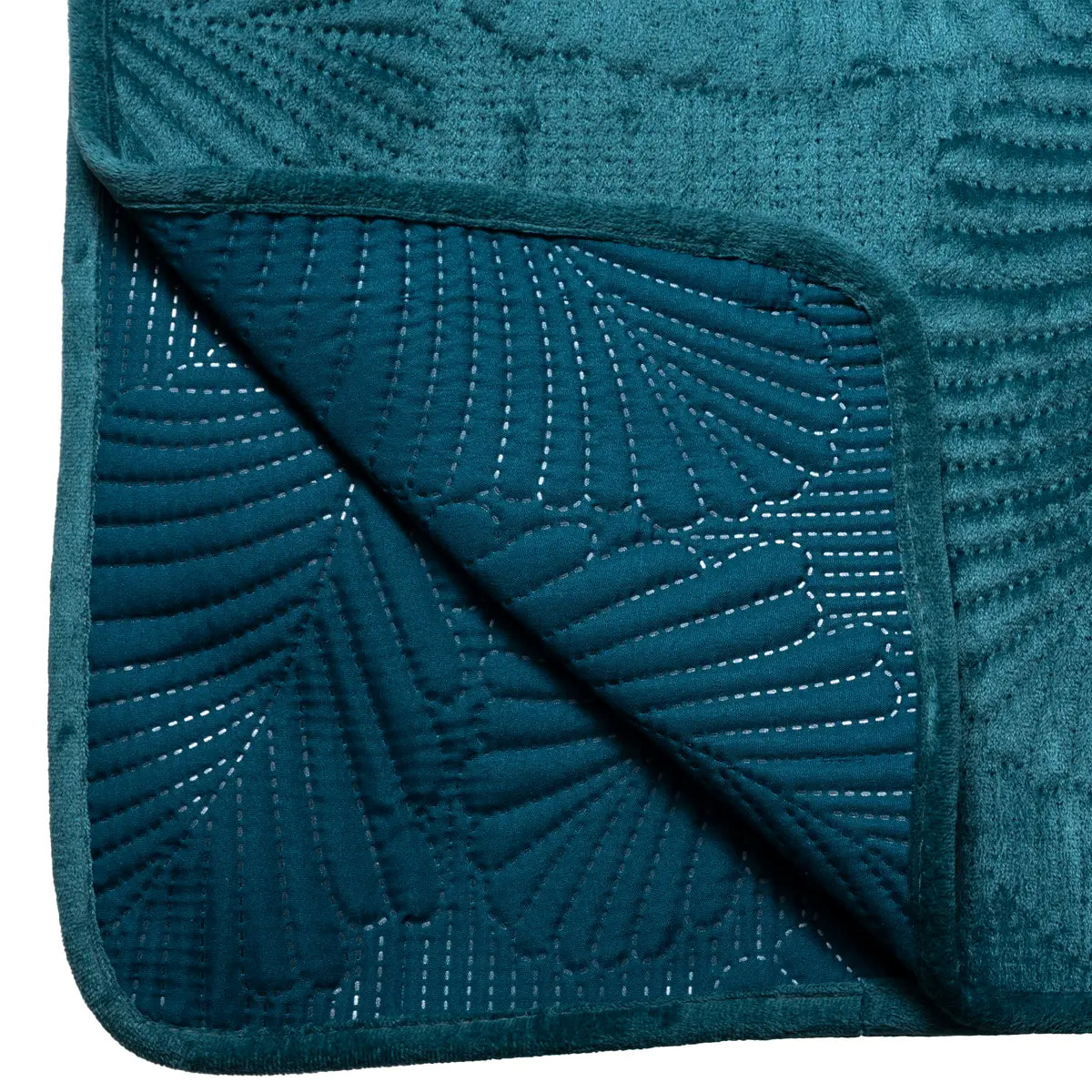 Dessus de lit "Feuille" - velours - bleu canard 240x260 cm