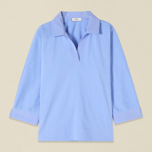 Oltre - Polo con detalles en popelín - Light - blue