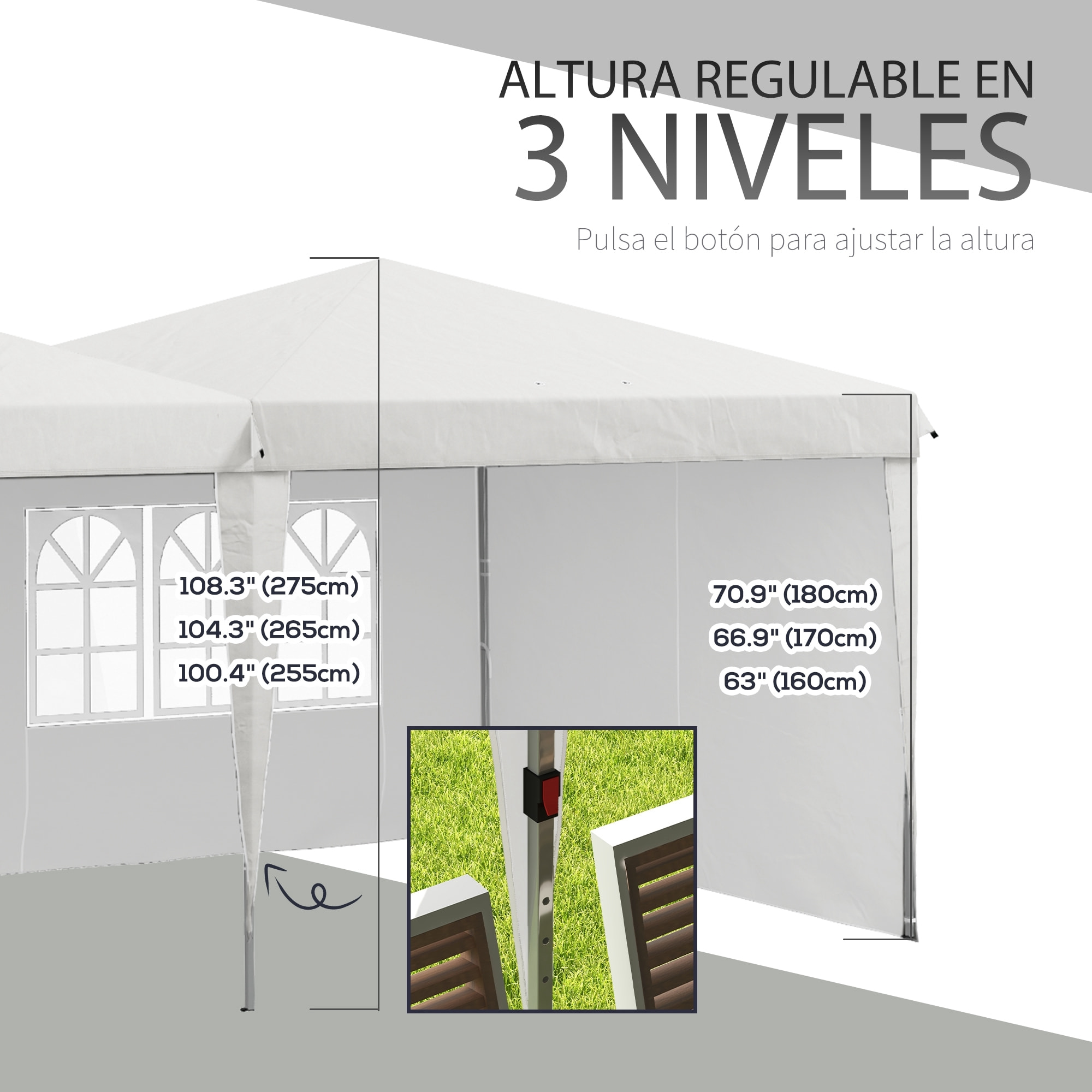 Carpa Plegable 6x3 m con Paredes Laterales Carpa para Fiestas Altura Ajustable con Bolsa de Transporte Ruedas y 5 Bolsas de Arena para Exterior Jardín Patio Blanco