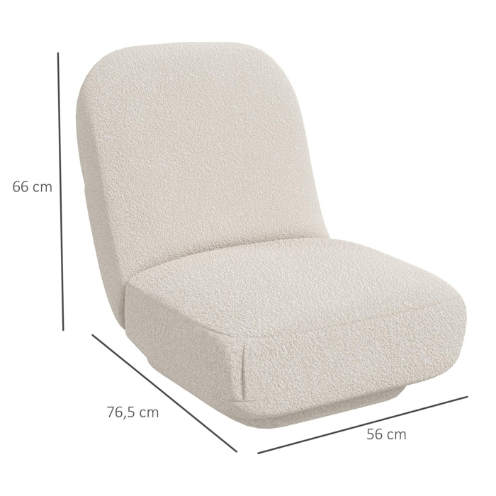 Fauteuil paresseux grand confort épaisse assise 25 cm doux revêtement tissu toucher laine d'agneau blanc cassé