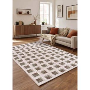CANDELA Alfombra geométrica con relieve marrón y blanco, varias medidas disponibles.
