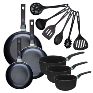 Set de 3 poêles et 3 casseroles antiadhésives céramique et 6 ustensiles RPET Fackelmann Brandao