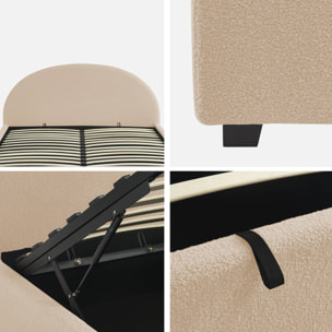 Lit coffre avec sommier à lattes et tête de lit. finition bouclette. nude. L216.5 x P174 x H102cm