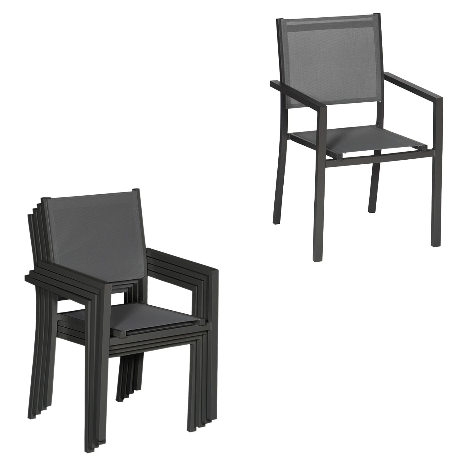 Salon de jardin extensible 10 places de 140/200cm en textilène gris - aluminium anthracite VENEZIA