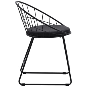 Lot de 2 chaises en métal noir et coussin noir ALEX