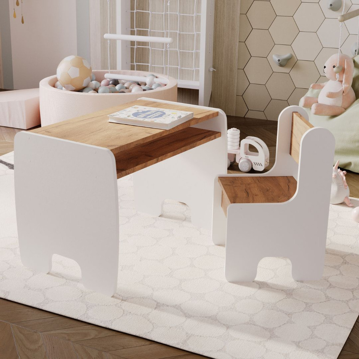 Set Tavolino e Sediolina per Bambini Timi Bianco e Quercia