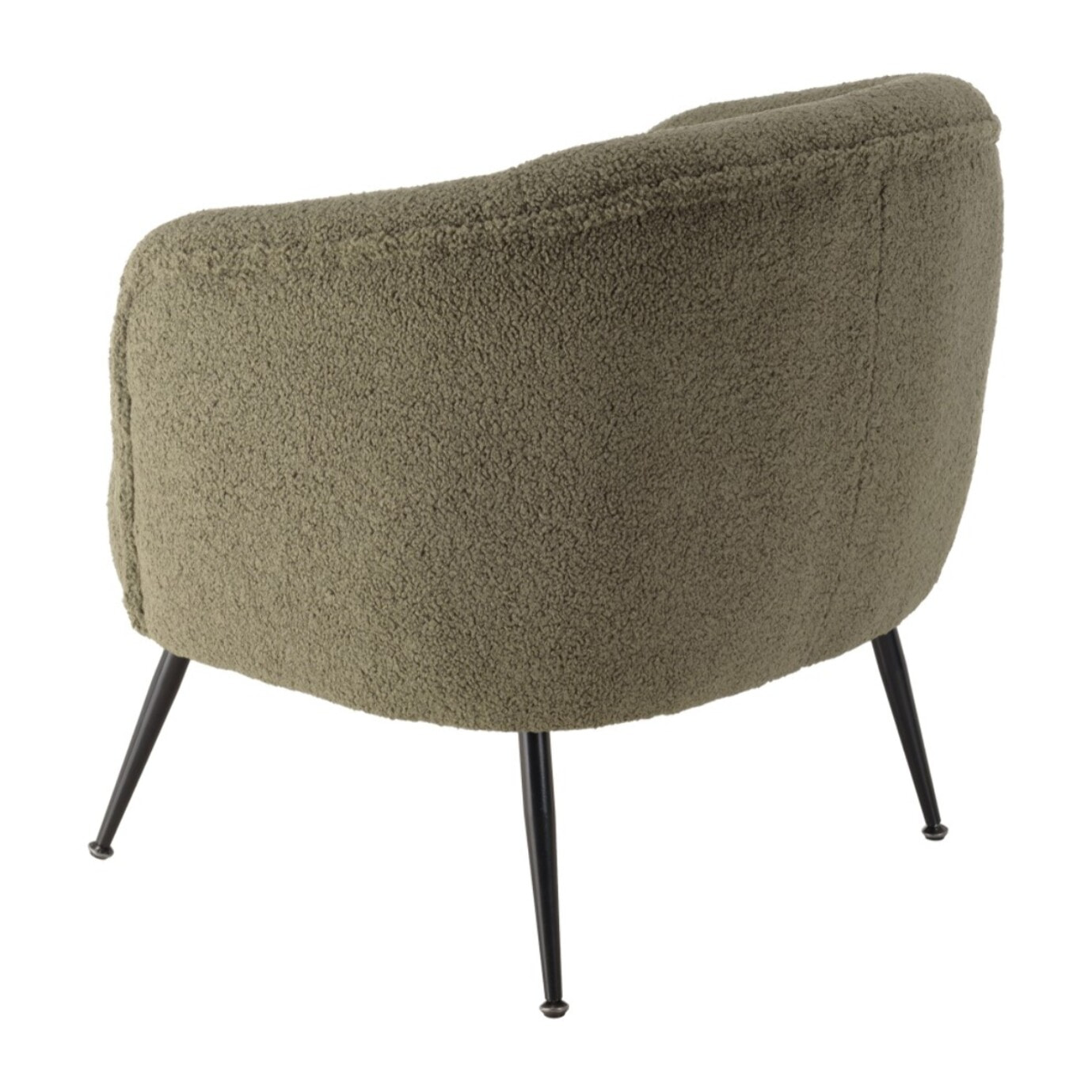 AGATHE - Fauteuil cosy tissu bouclette vert kaki pieds métal noir