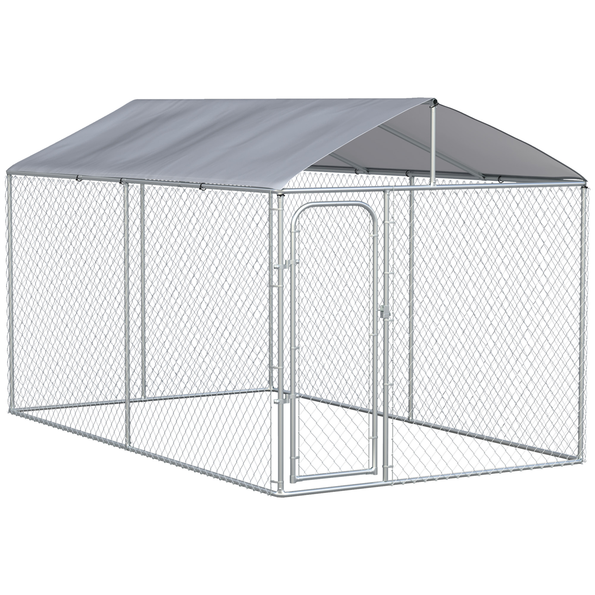 Perrera de Exterior con Toldo Anti-UV Impermeable Parque para Perros con Puerta con Pestillo y Marco de Metal Galvanizado para Patio Jardín Terraza 4x2,3x2,3 m Plata