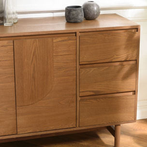 MARIO - Buffet couleur naturelle 3 tiroirs 2 portes décor motif arrondi