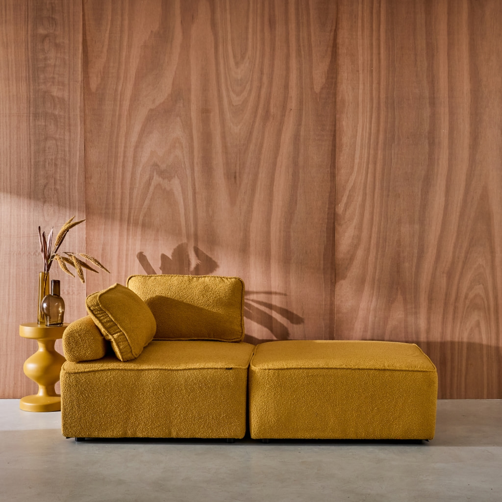 Lot de 2 chauffeuses pour canapé modulable tissu bouclette moutarde 1 place Bao. L 90 x P 90 x H 74cm