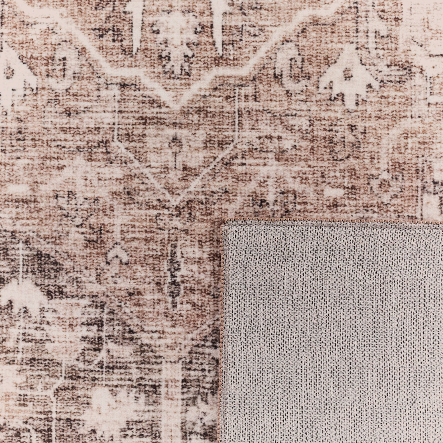 OTTOMAN - Tapis à poils courts doux à motif vintage beige