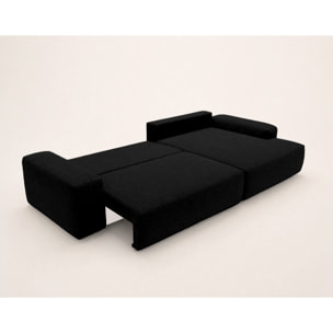 Tama - Canapé d'angle droit 4 places convertible avec coffre en tissu - Noir