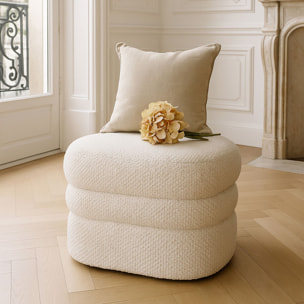 Pouf en bouclette écru et structure en bois  ULYSSE