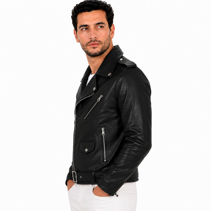 Chiodo in vera pelle di vitello Nero