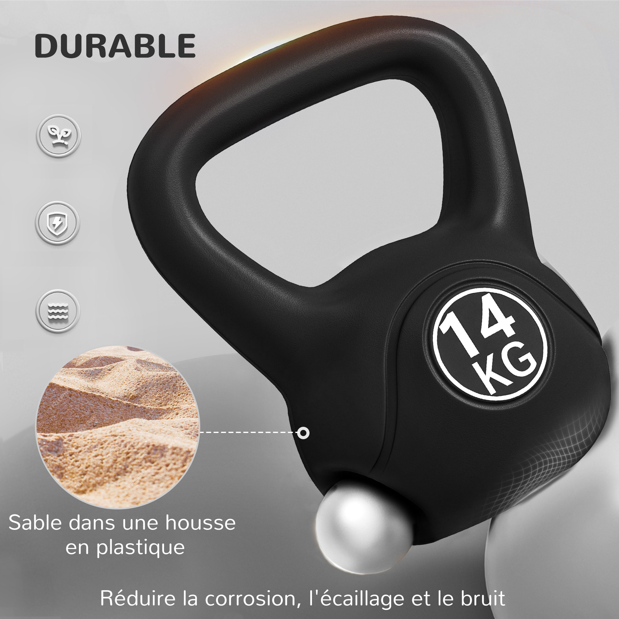 Kettlebell 14 Kg - haltère boule - poignée ergonomique - PVC noir