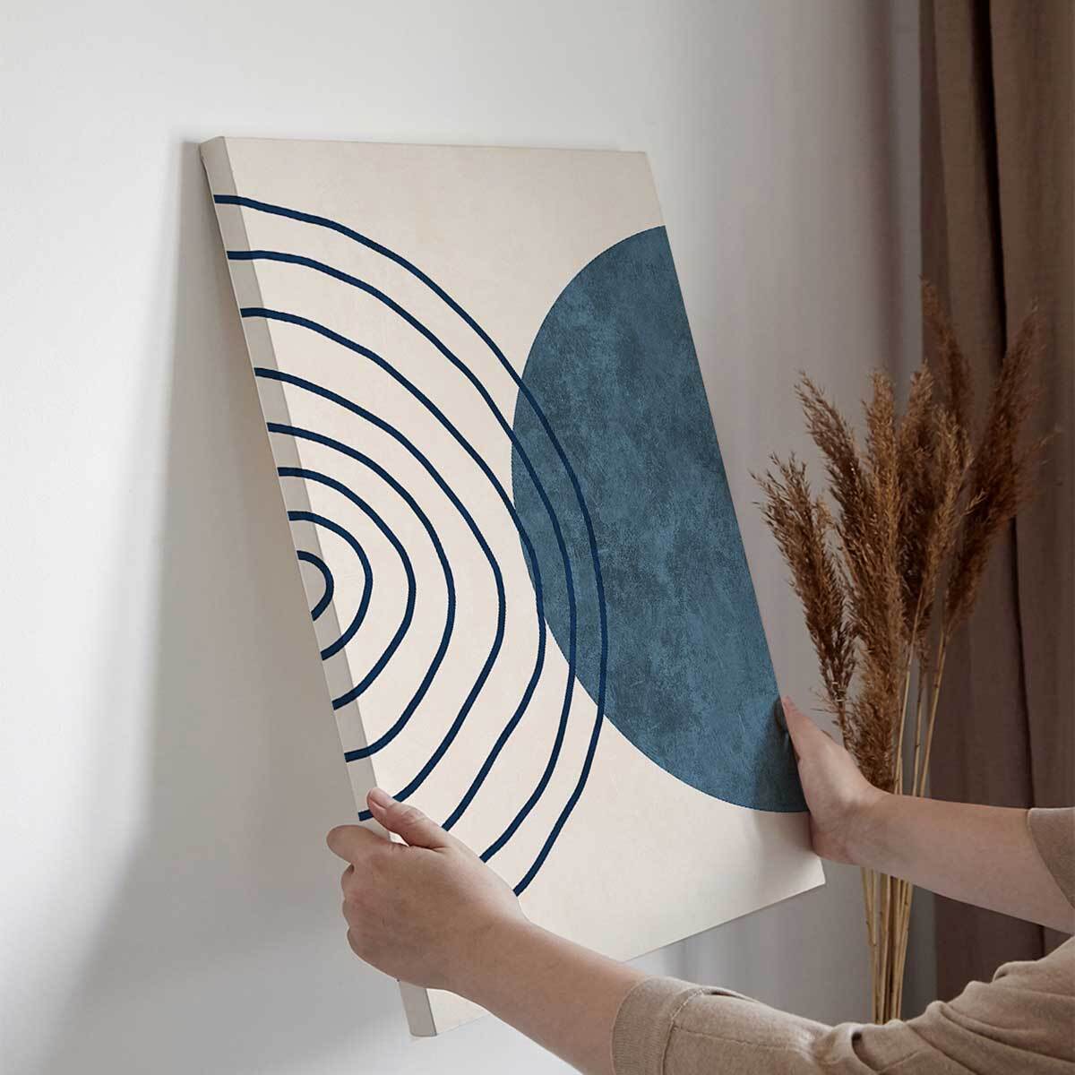 Tableau abstrait lignes et formes bleues Toile imprimée