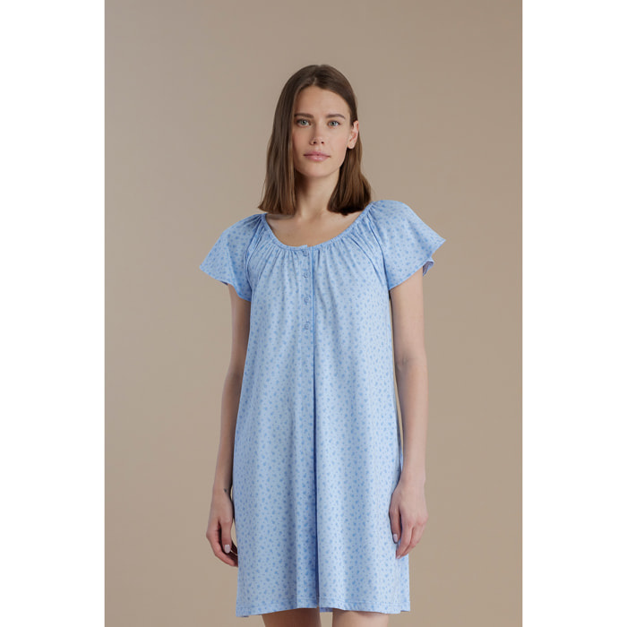 Camicia da notte donna in cotone con manica corta e apertura sul davanti articolo little flower Noidinotte
