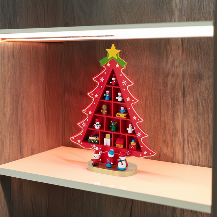 figurita de árbol de navidad en mdf con decoración en color rojo h.29cm