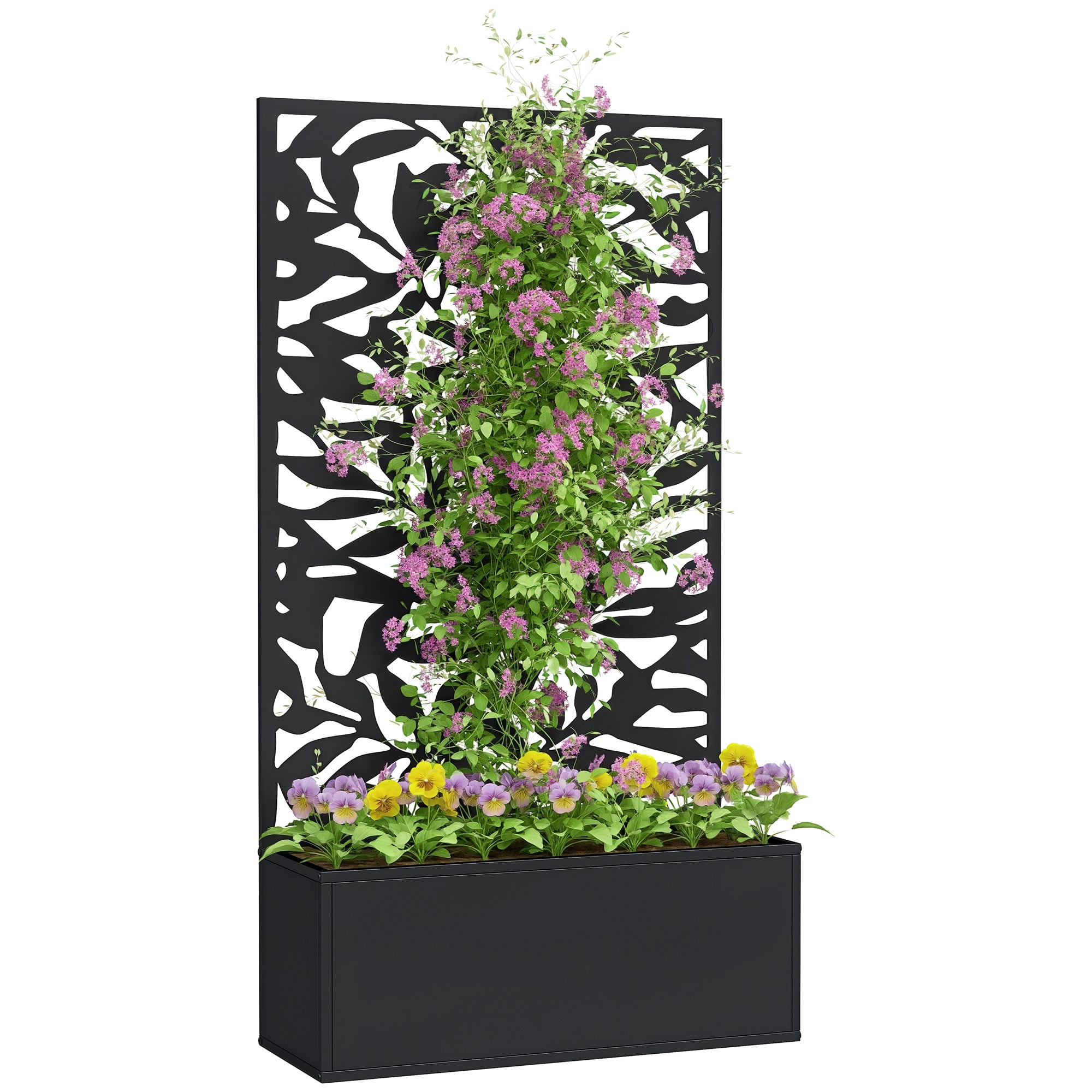 Jardinera Exterior Grande de Metal Jardinera con Pantalla de Privacidad de Hojas Sólidas Decorativas Jardinera de Pared o Independiente para Patio Terraza 61x23x113 cm Negro