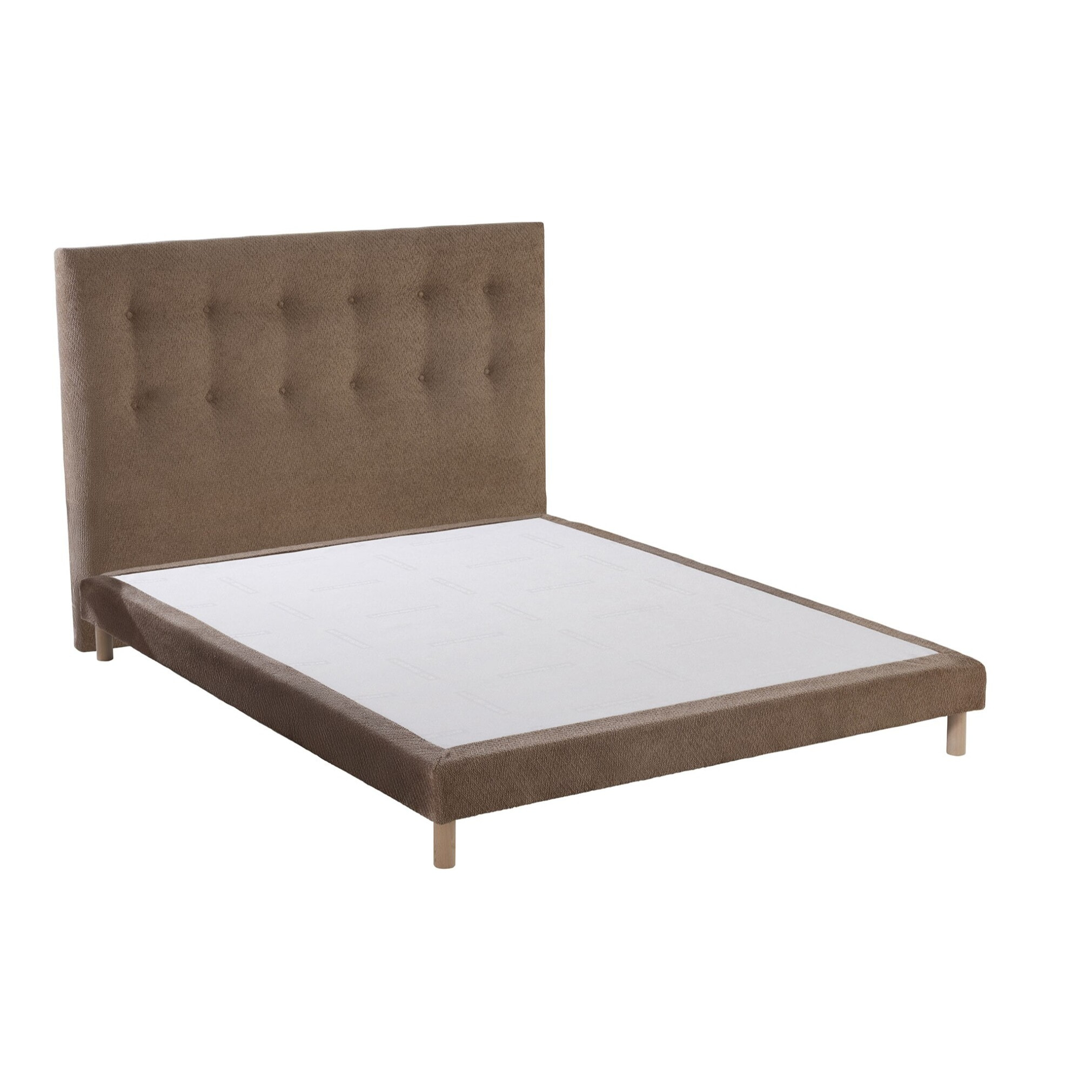 Ensemble matelas mousse HD NUVIA + sommier + tête de lit, chenille bouclettes Moka
