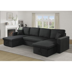 Canapé d'angle panoramique convertible en tissu "Alain" - 4 places - Noir