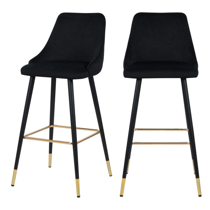 Lot de 2 chaises de bar 77.5 cm en velours noir - Aristote