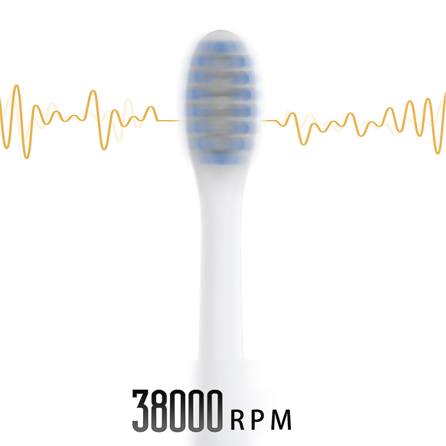 Spazzolino elettrico con batteria ricaricabile e testina. Ricarica wireless induttiva.