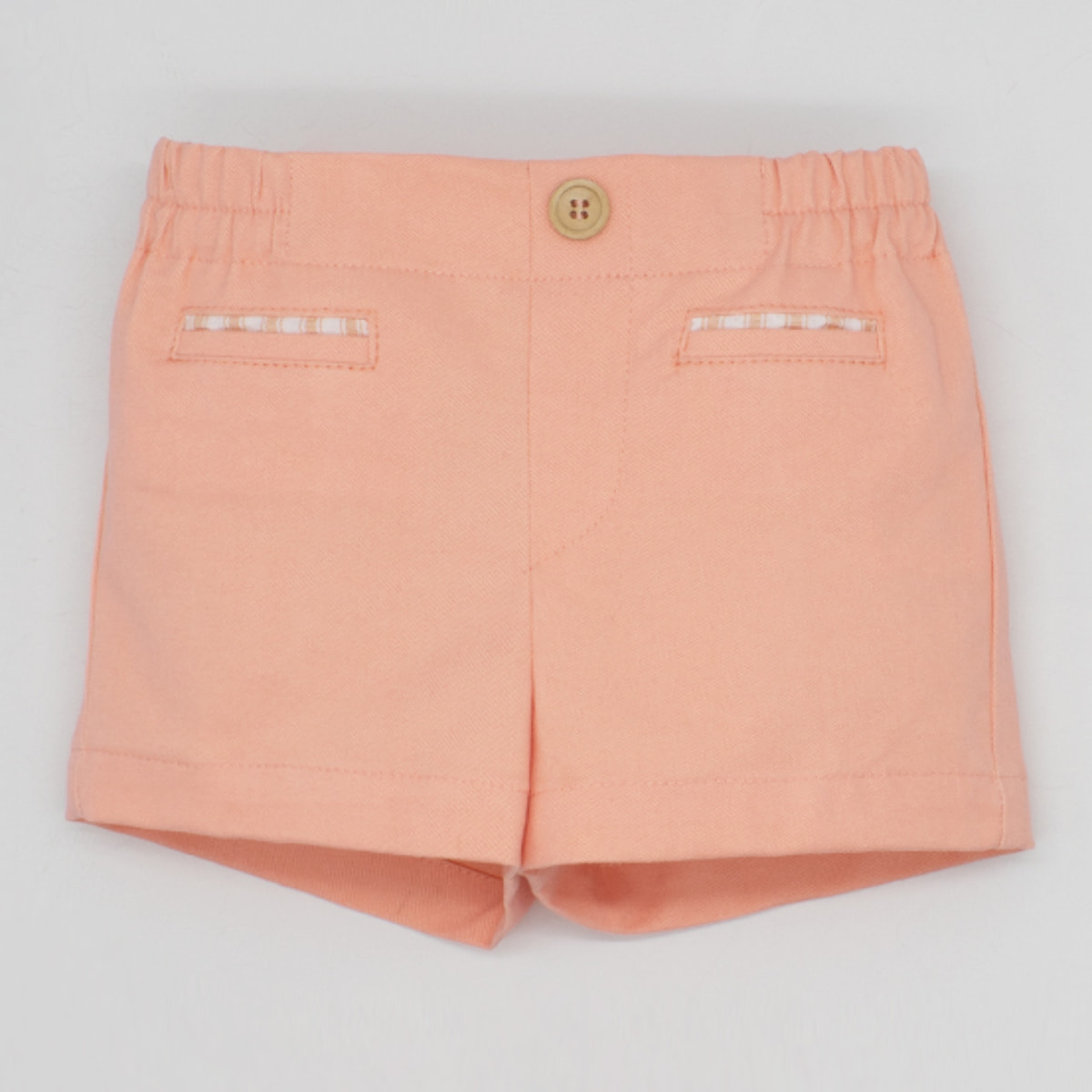 BERMUDA SARGA MANDARINA FORRO RAYAS BOTON MADERA