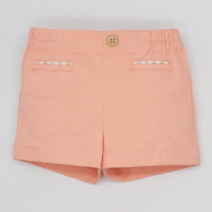 BERMUDA SARGA MANDARINA FORRO RAYAS BOTON MADERA