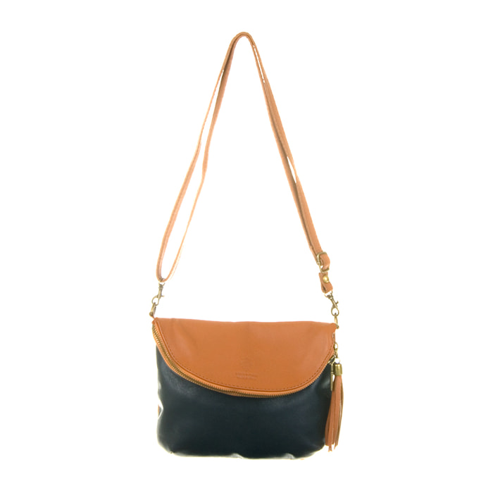 FIRENZE ARTEGIANI Borsa a Spalla da Donna Ancona Vera Pelle Sauvage Made in Italy 21,5x4x17 Cm. Colore nero