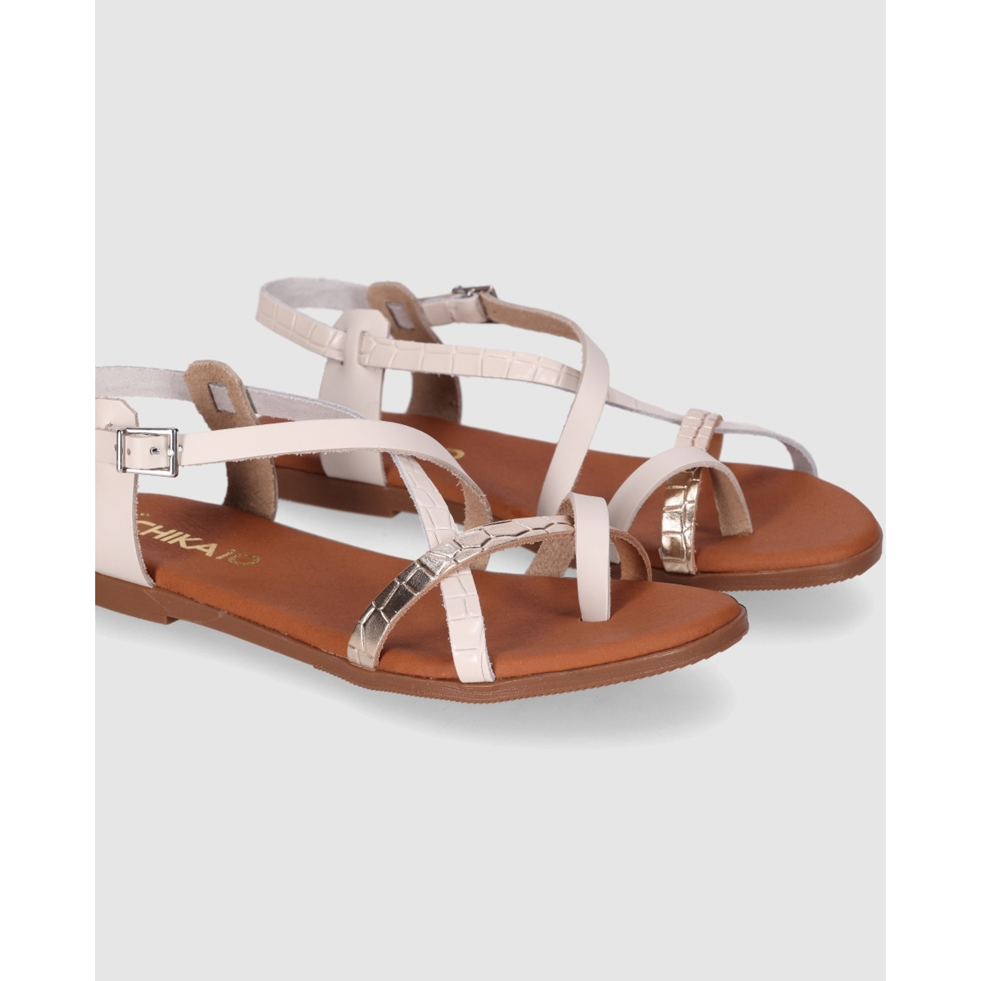 Sandalias de Piel - Hielo - Tacón: Bajo