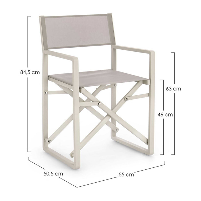 Set sedie regista da giardino KONNOR in textilene tortora e struttura in alluminio beige