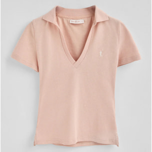 Polo color maquillaje de algodón y lino sin botones con bordado Rigby Go