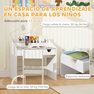 Juego de Escritorio y Silla para Niños de +3 Años Pupitre Infantil con Cajón Extraíble y Compartimento para Dormitorio Sala Estudio Gris y Blanco