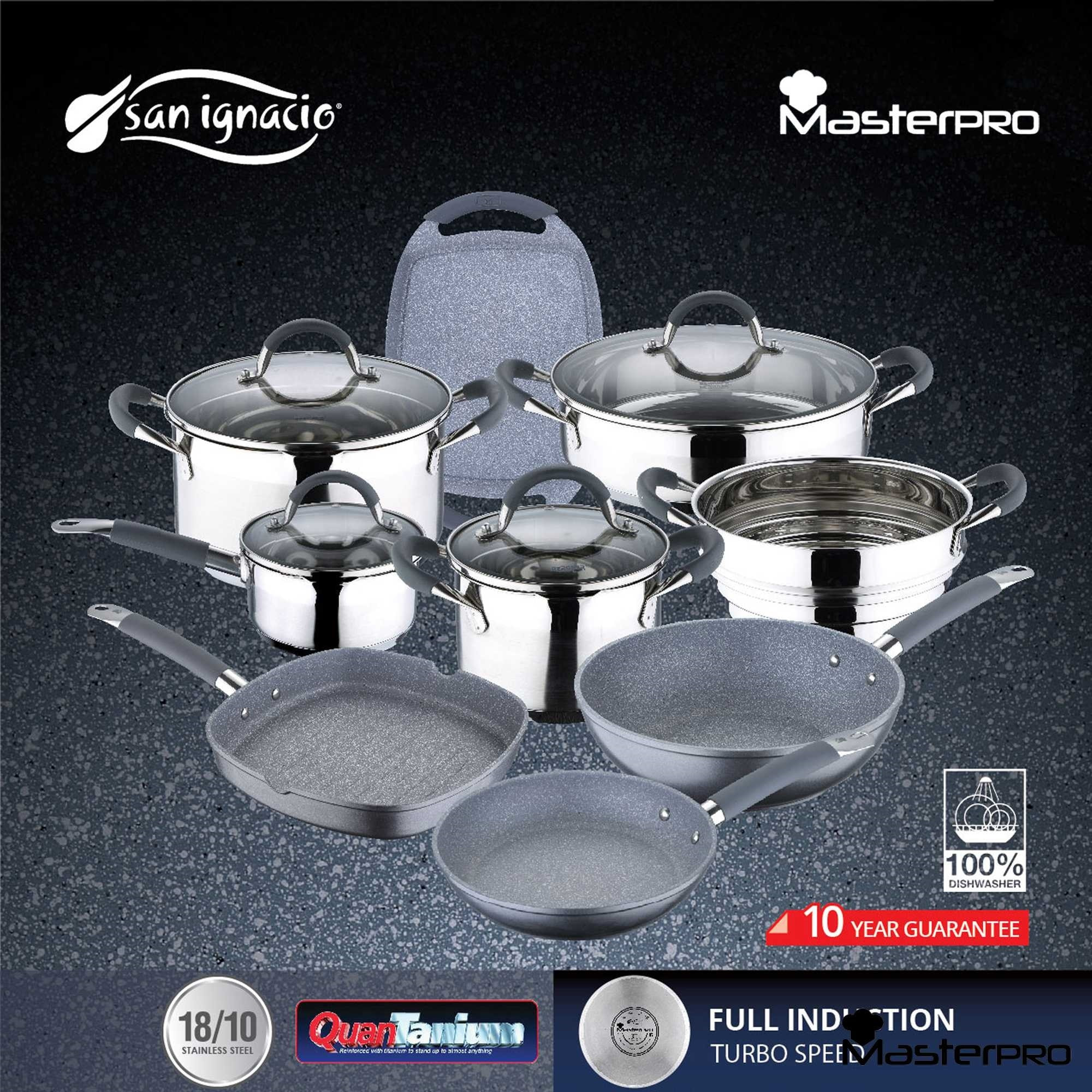 Pack de 4 cuchillos profesionales: chef, santoku, multiusos y pelador, mango silicona, balanceados