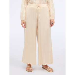 Fiorella Rubino - Pantalones wide leg de raso elástico - Beige