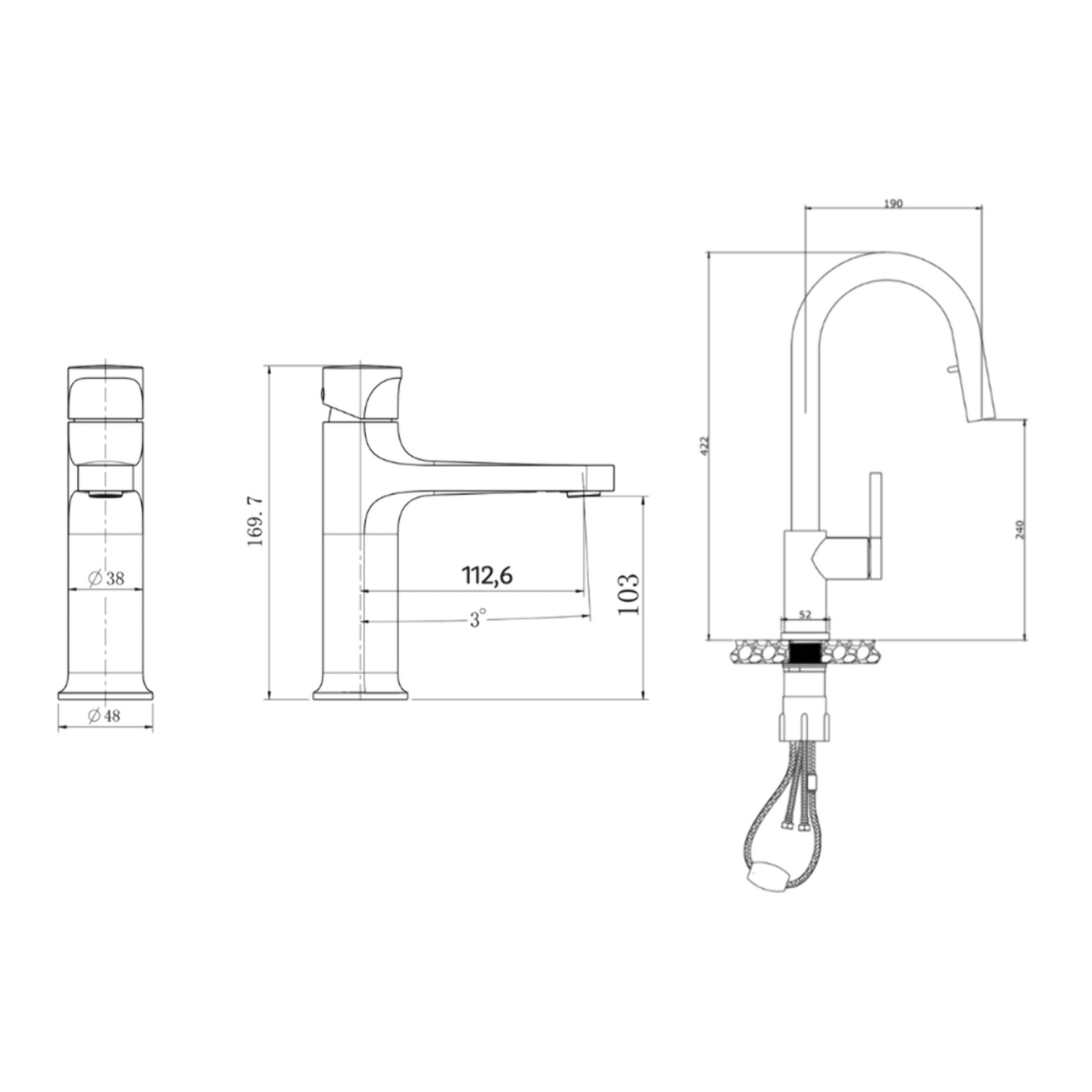 Dark set mitigeur lavabo + mitigeur cuisine Ceramia Timeless acier inoxydable, douchette extractible 2 jets, or (SATB285BG)