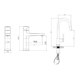 Dark set mitigeur lavabo + mitigeur cuisine Ceramia Timeless acier inoxydable, douchette extractible 2 jets, or (SATB285BG)