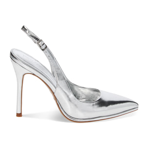 Décolleté slingback argento laminate, tacco 10 cm