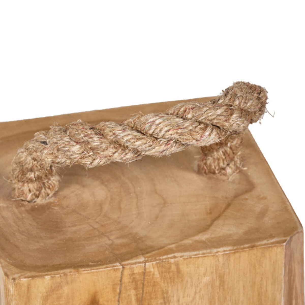 Cale porte carré bois de teck 9 cm avec anse en corde de jute - ELDA