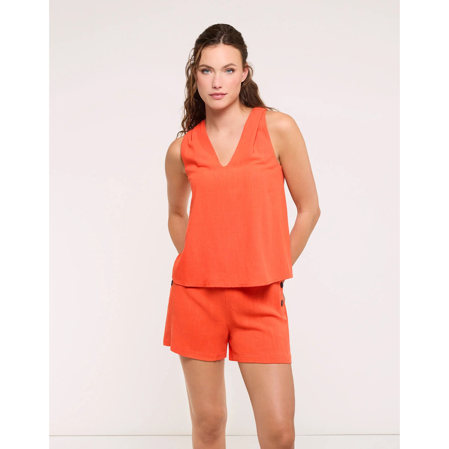 Blusa Lino Fluida Sin Mangas Naranja - Ariana