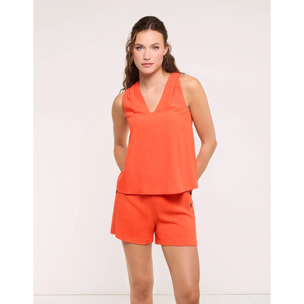 Blusa Lino Fluida Sin Mangas Naranja - Ariana