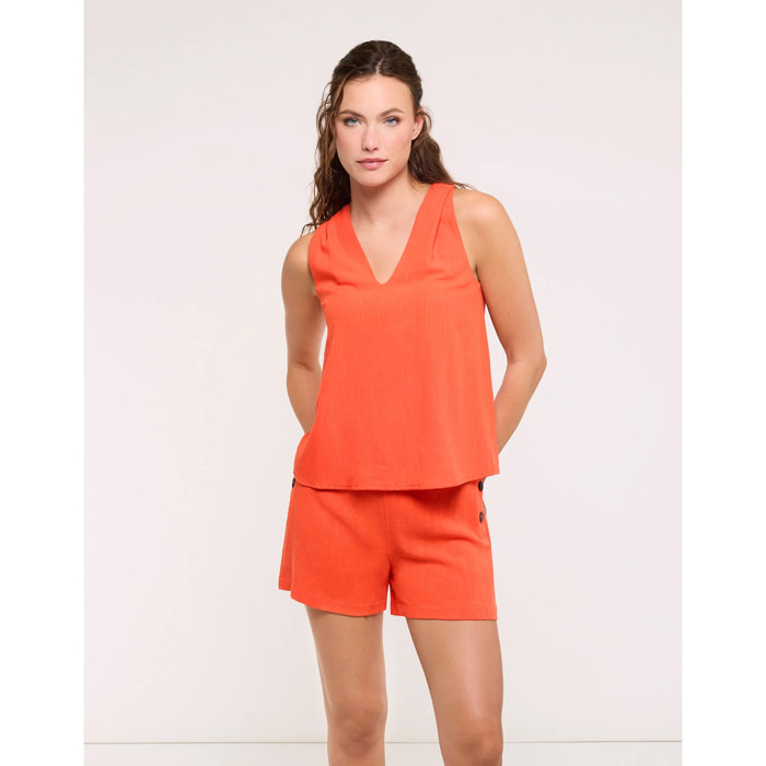Blusa Lino Fluida Sin Mangas Naranja - Ariana