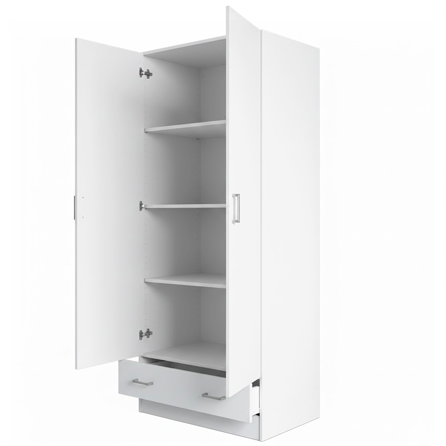 Armadio Con 2 Ante E 1 Cassetto Multiuso Armadietto Design Moderno Salvaspazio Con Ripiani Interni E Vano Contenitore 79.4 x 35.7 x 170.4 Cm Bianco