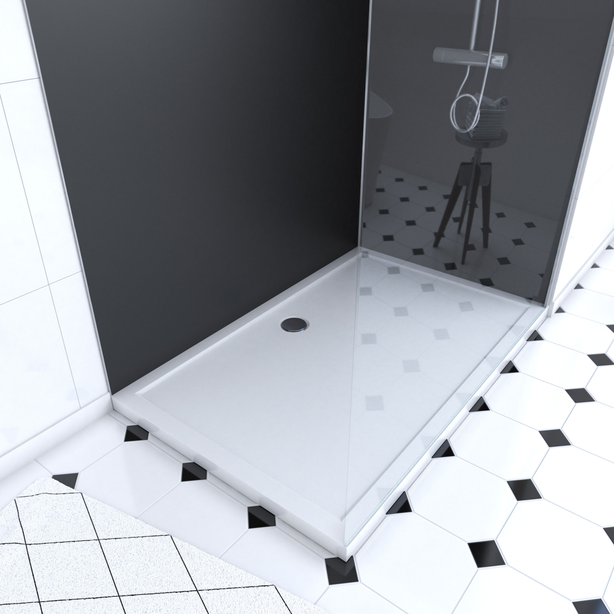 Pack Douche a l'Italienne 90x120 - Kit Panneaux Muraux Noir/Chrome + Receveur + Paroi 6 mm