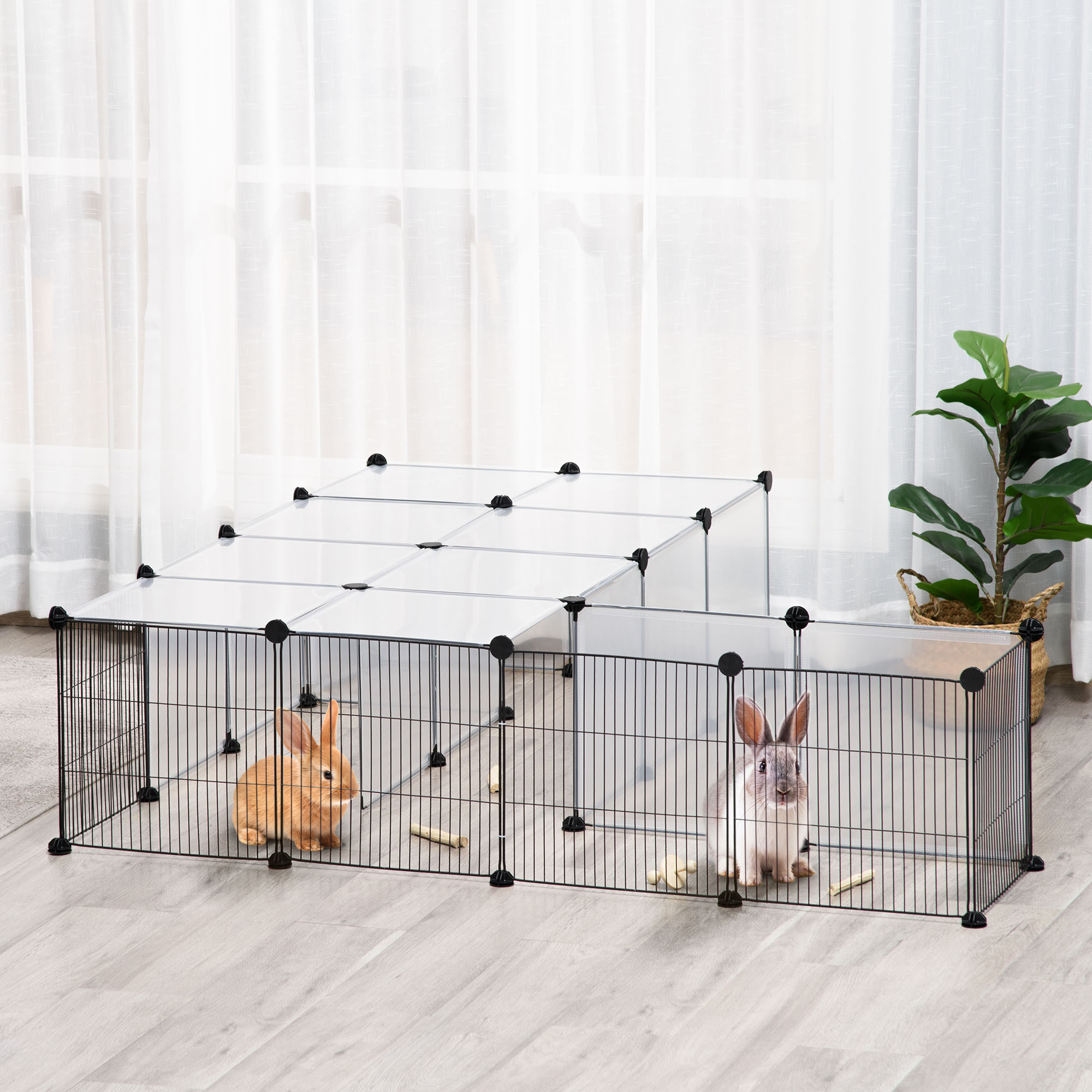 PawHut Cage parc enclos modulable petits animaux de compagnie - dim. standards 140L x 70l x 70H cm - 27 panneaux bords arrondis - résine PP fils d'acier noir