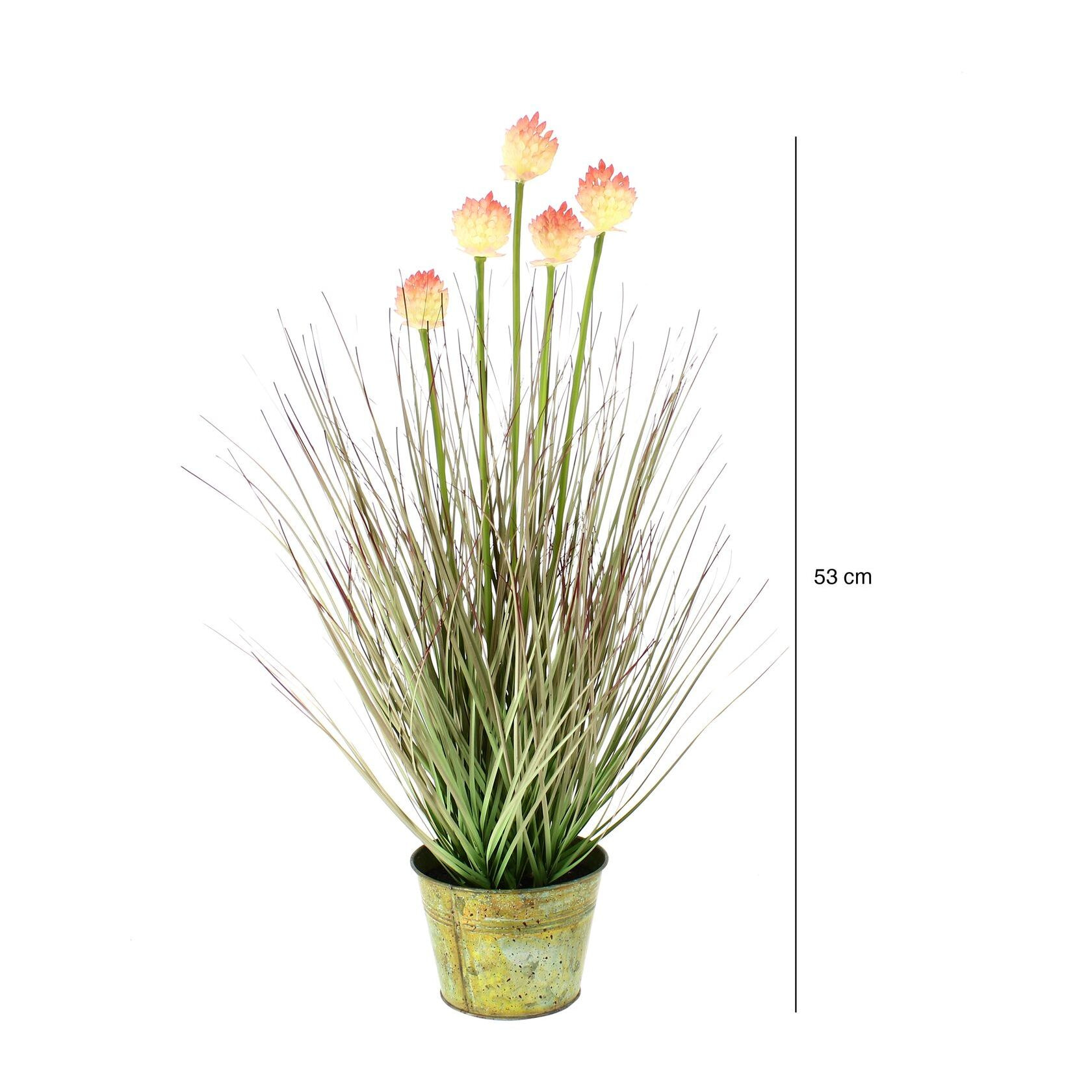 Graminée fleuri artificielle avec pot en zinc h53cm  GRAMINEE