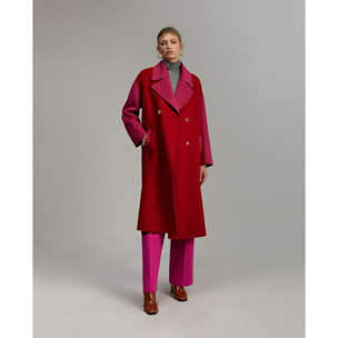 Cappotto lungo bicolore in lana double face fatto a mano