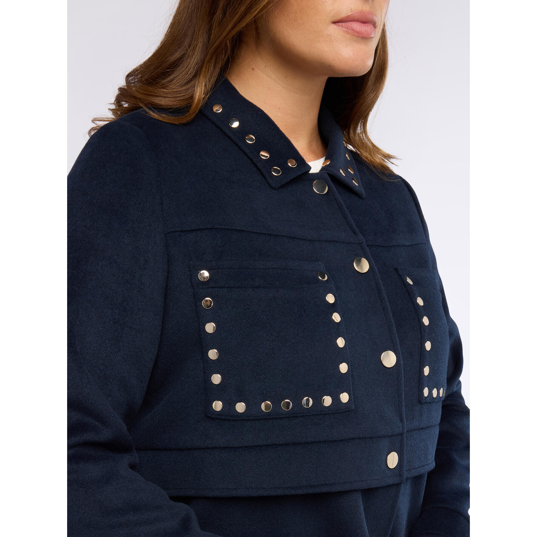 Fiorella Rubino - Giacca corta in misto lana con borchiette - Blu