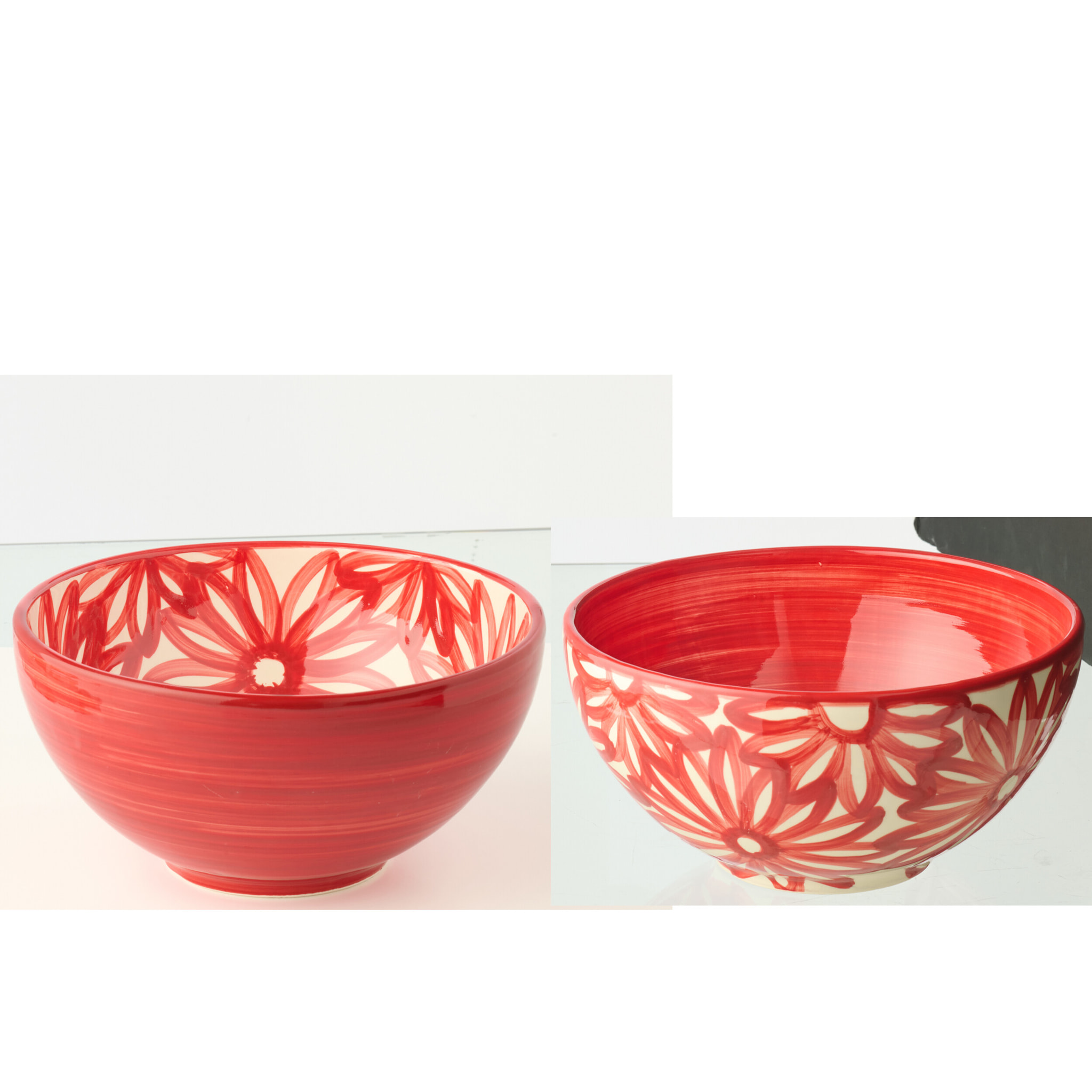 J-Line Bol Fleurs - céramique - rouge - large - 2 pièces